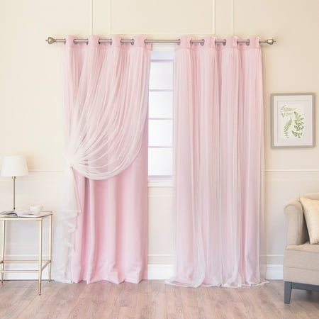Full Overlay Panels - Best Home Fashion Marry Me Blackout Grommet Curtain Panel Pair with Tulle Overlay