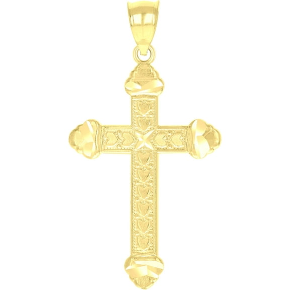 10k Yellow Gold Diamond-cut Textured Unisex Cross Religious Charm Pendant Pendant Necklace for Men Women
