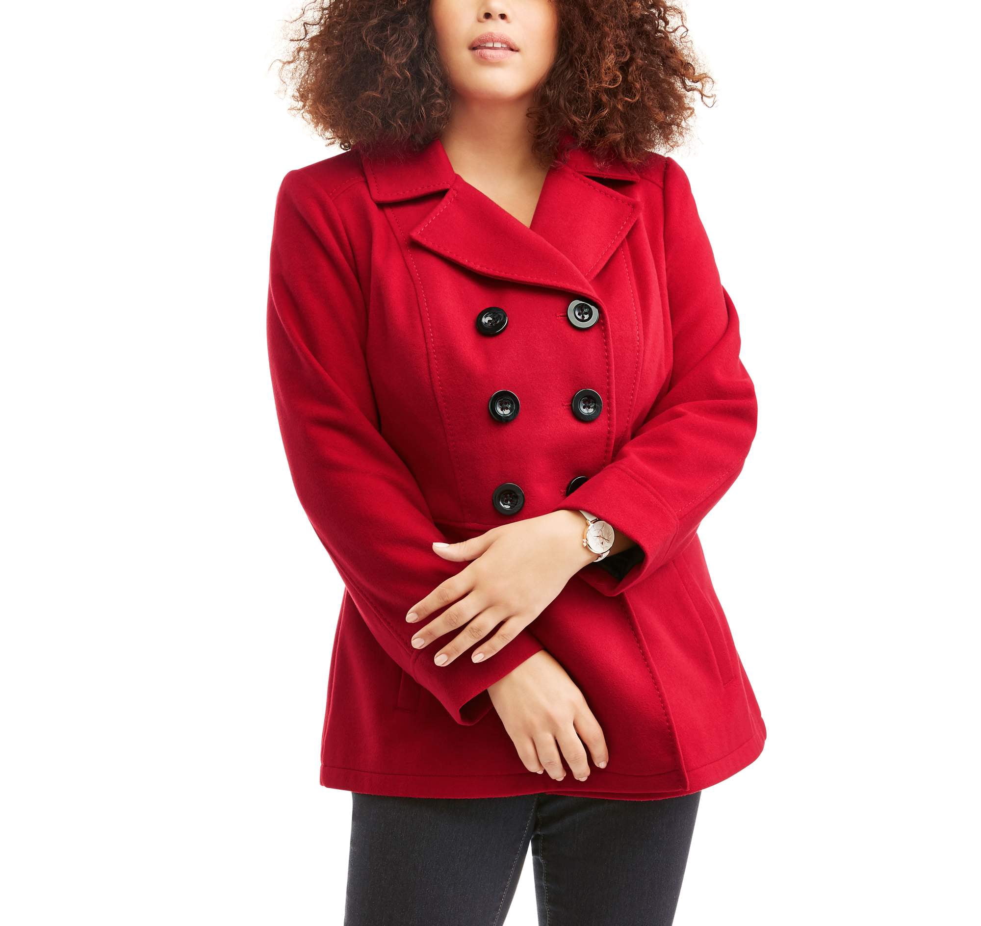 Double-Breasted Faux Wool Peacoat 
