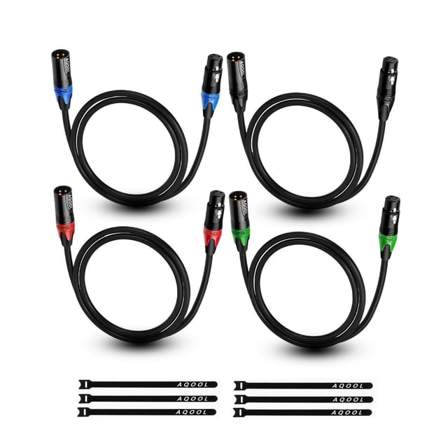 Cable de micrófono XLR Cables AQOOL de 3 pies, paquete de 4 unidades, macho a hembra