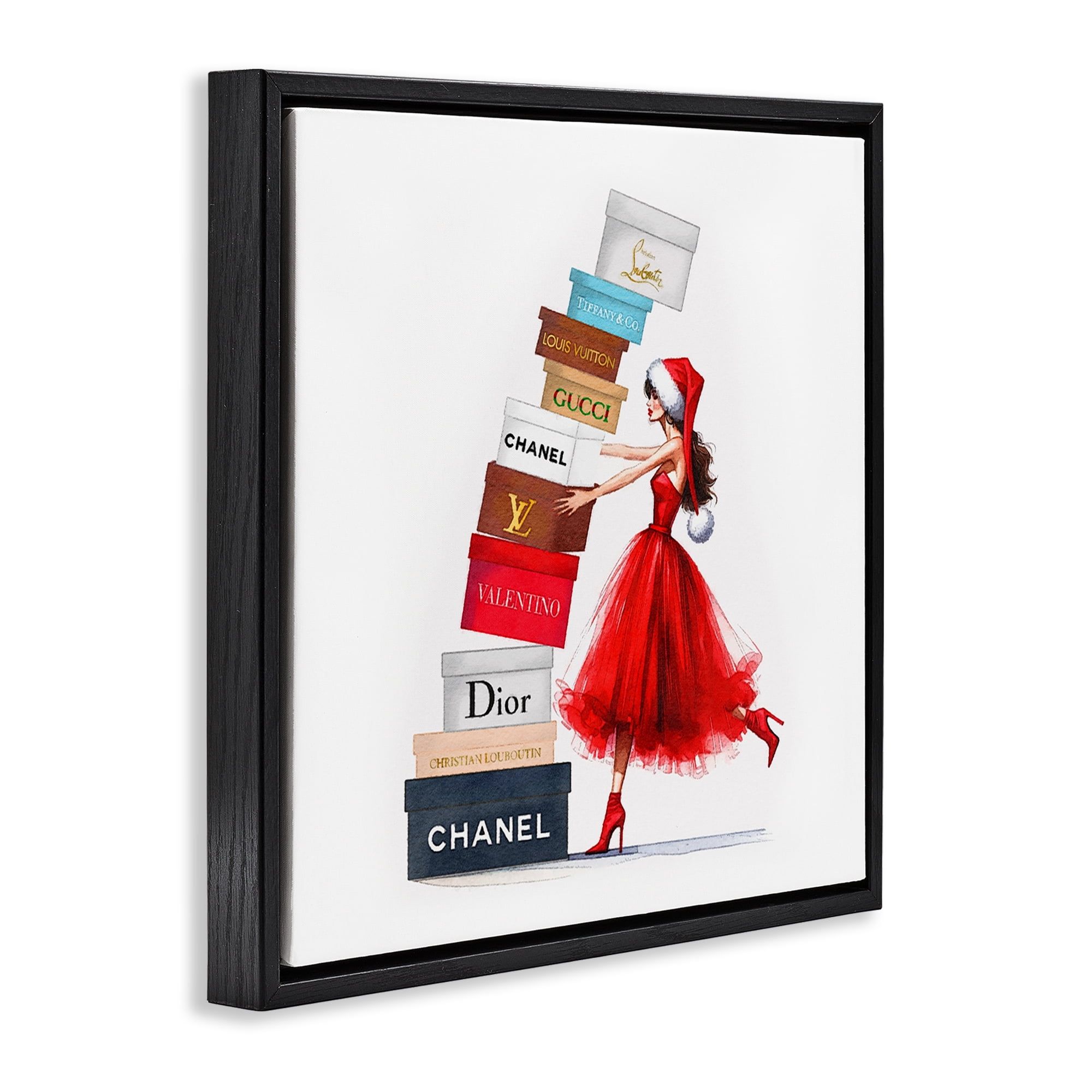 Stupell Industries Christmas Shopping Boxes Holiday Painting Black Floater Framed Canvas Art Prints Wall Art, 18 x 18