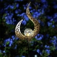 thumbnail image 3 of Glam Hobby Garden Solar Stake Lights, Pathway Outdoor Moon Crackle Glass Globe Stake Metal Lights, Waterproof Warm White LED for Lawn, Patio or Backyard, 3 of 7