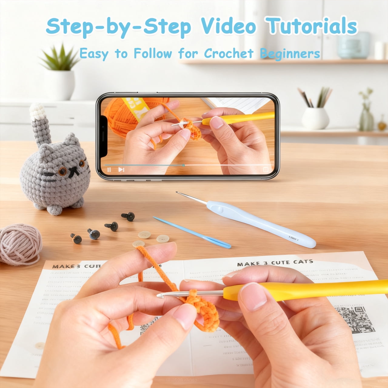 Tikeitoo Crochet Kit for Beginners | Crochet Animal Kits | Include Easy Knitting Soft Yarn 30% Extra, Step-by-Step Video Tutorial, Hooks, Needles Mother Day Gifts for Mom