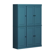 Palace Imports 100% Solid Wood Kitchen Pantry Storage Cabinet with Doors, Adjustable Shelves and 2-Drawers, Teal Blue