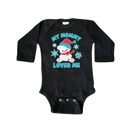 

Inktastic Polar Bear My Mommy Loves Me in Santa Hat with Snowflakes Gift Baby Boy or Baby Girl Long Sleeve Bodysuit