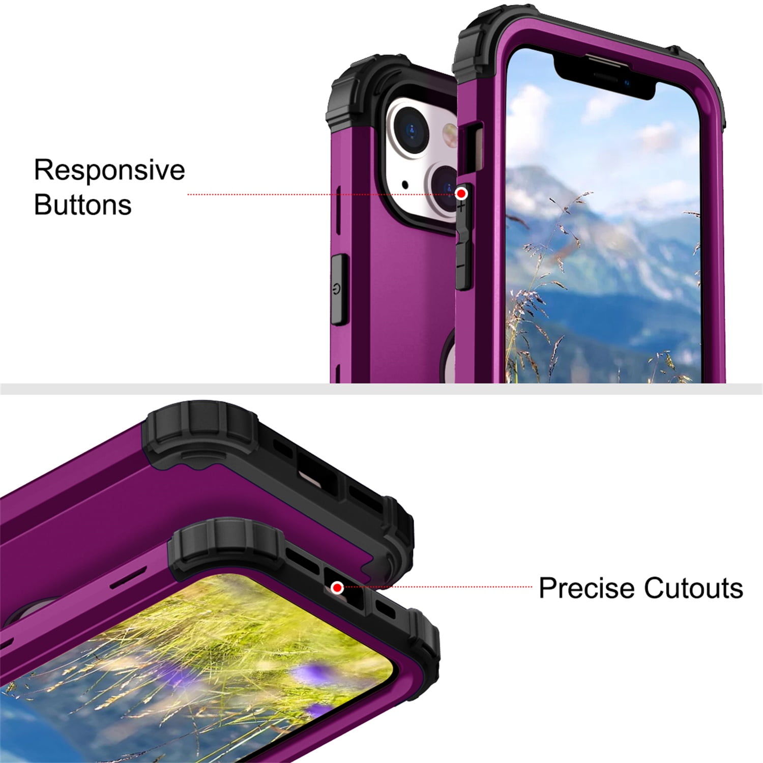 iPhone 14 Plus Case 6.7 inch 2022, Allytech Heavy Duty Hybrid Hard PC Back + Soft TPU Inner + Front PC Frame Drop Protection Case for iPhone 14 Plus 5G, Purple
