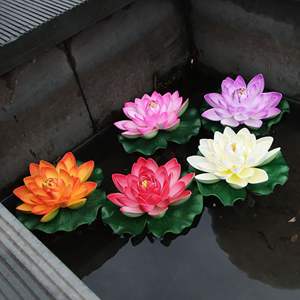 Fake Floating Flowers Artificial Lotus Water Lily Plants Garden Tank Pond Decor 