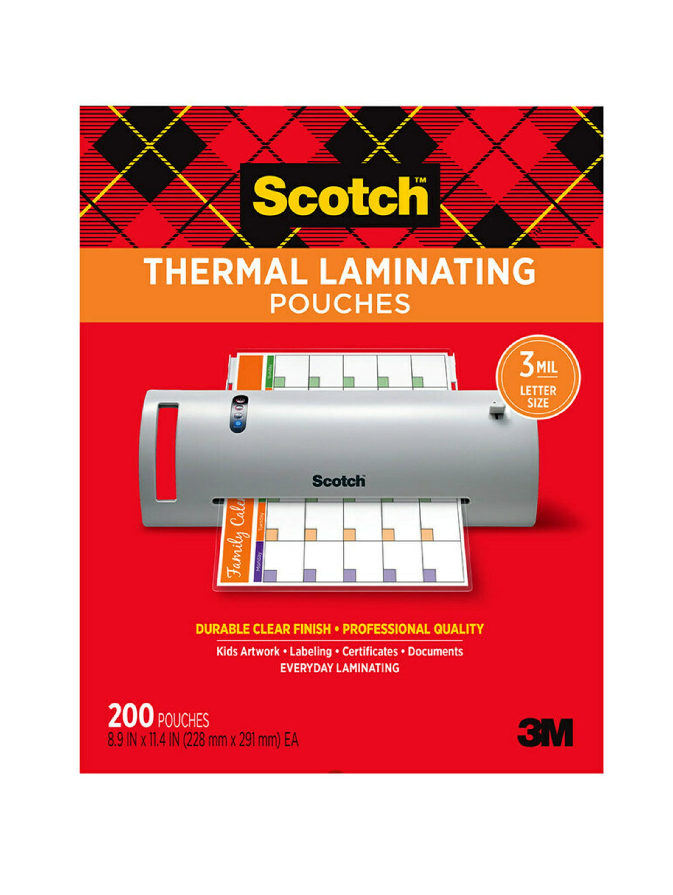 200 Letter 5 Mil Laminating Pouches Laminator Sheets 9 x 11-1/2 Scotch Quality 