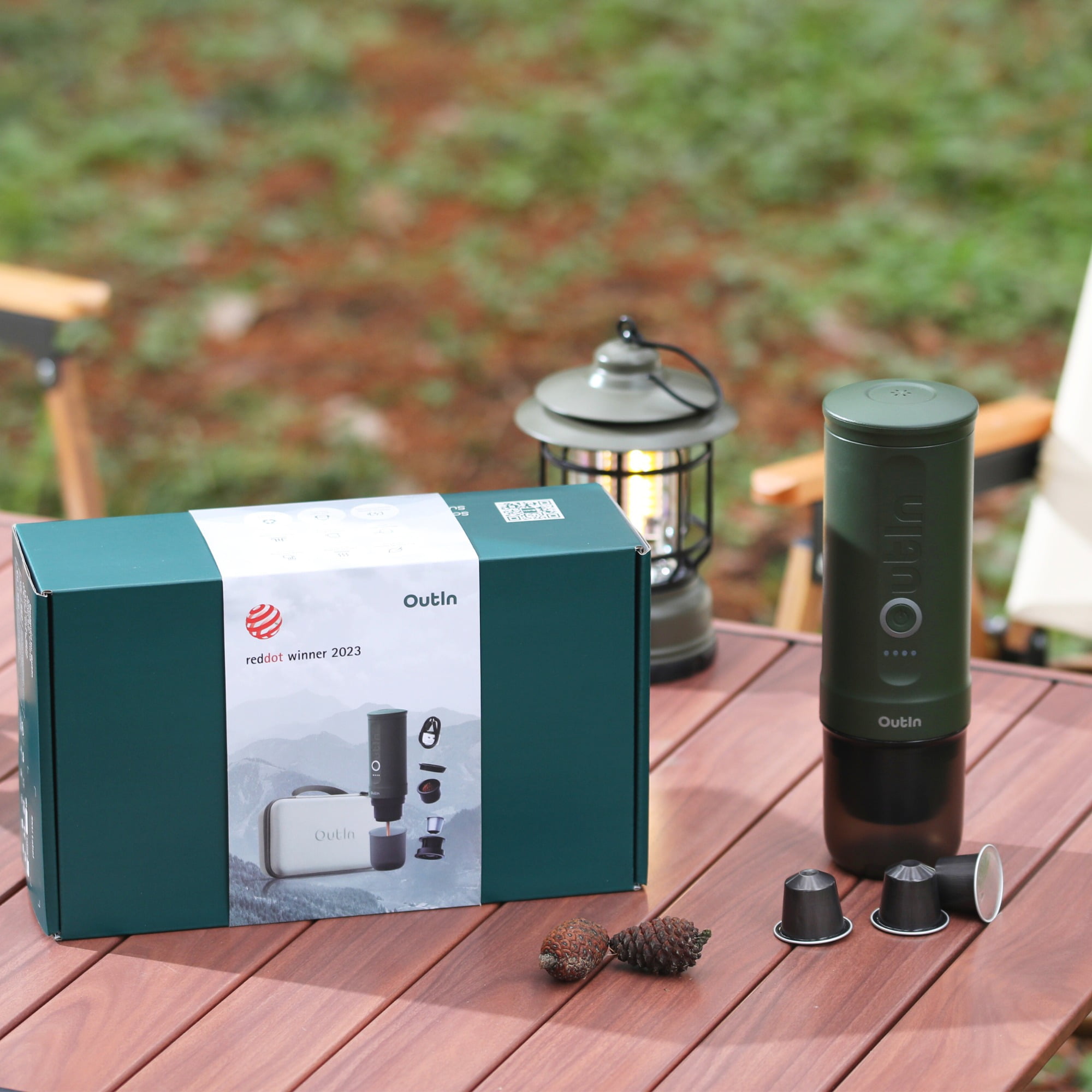 OutIn Nano Portable Electric Espresso Machine Travel Kit (Forest Green)