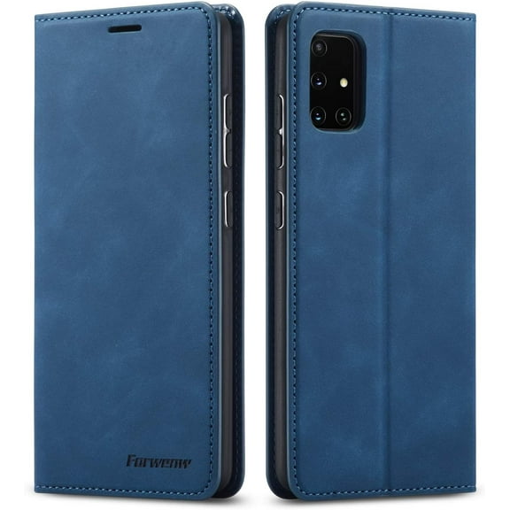 Premium PU Leather Flip Folio Case for Samsung Galaxy A41, Protective Case with Kickstand Card Slot Magnetic Closure Shockproof Wallet Cover for Samsung Galaxy A41 - Blue