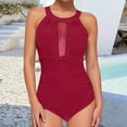thumbnail image 2 of Womens Monokini Women's Solid Color Long Sleeve Vest Surfing Suit Diving Suit Swimsuit Monokini Red XXXL, 2 of 5