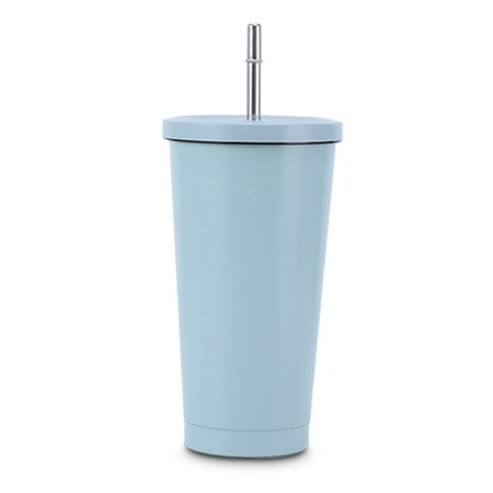 

FirstanyCoffee Cup with Straw Stainless Steel Dual Vacuum Layers Mug 500ml Heat Insulated Anti-leak Cup Light Green