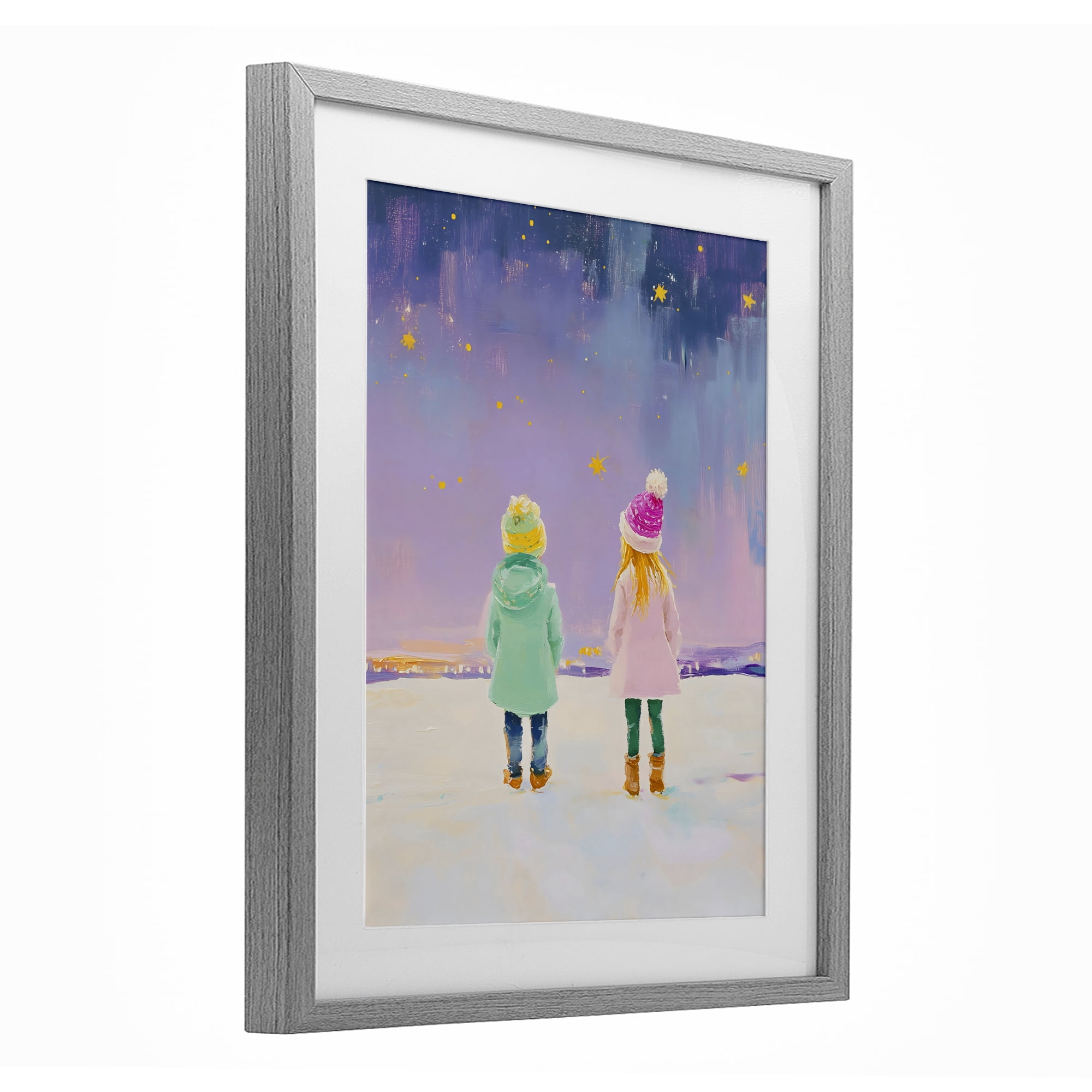 Stupell Industries Children Watching Starry Winter Sky Gray Framed Print Under Glass, design by The Prints Vibe
