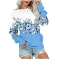 thumbnail image 2 of QUNYINEY Casual Sweatshirt Women Long Sleeve Blue Floral Crew Neck Tops with Pocket Relaxed Fit Drop Shoulder Pullover Sweatshirts, 2 of 5