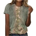 thumbnail image 2 of Summer Saving Clearance 2024! POTETI Women Tee Shirts Army Green Vintage Casual Printed Crew Neck Short Sleeve Tops, 2 of 4
