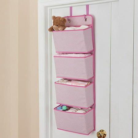 Hanging Closet Organizer, 4-Pockets Wall Mount/Over Door Storage for Toys, Purses, Keys, Sunglasses -Pink