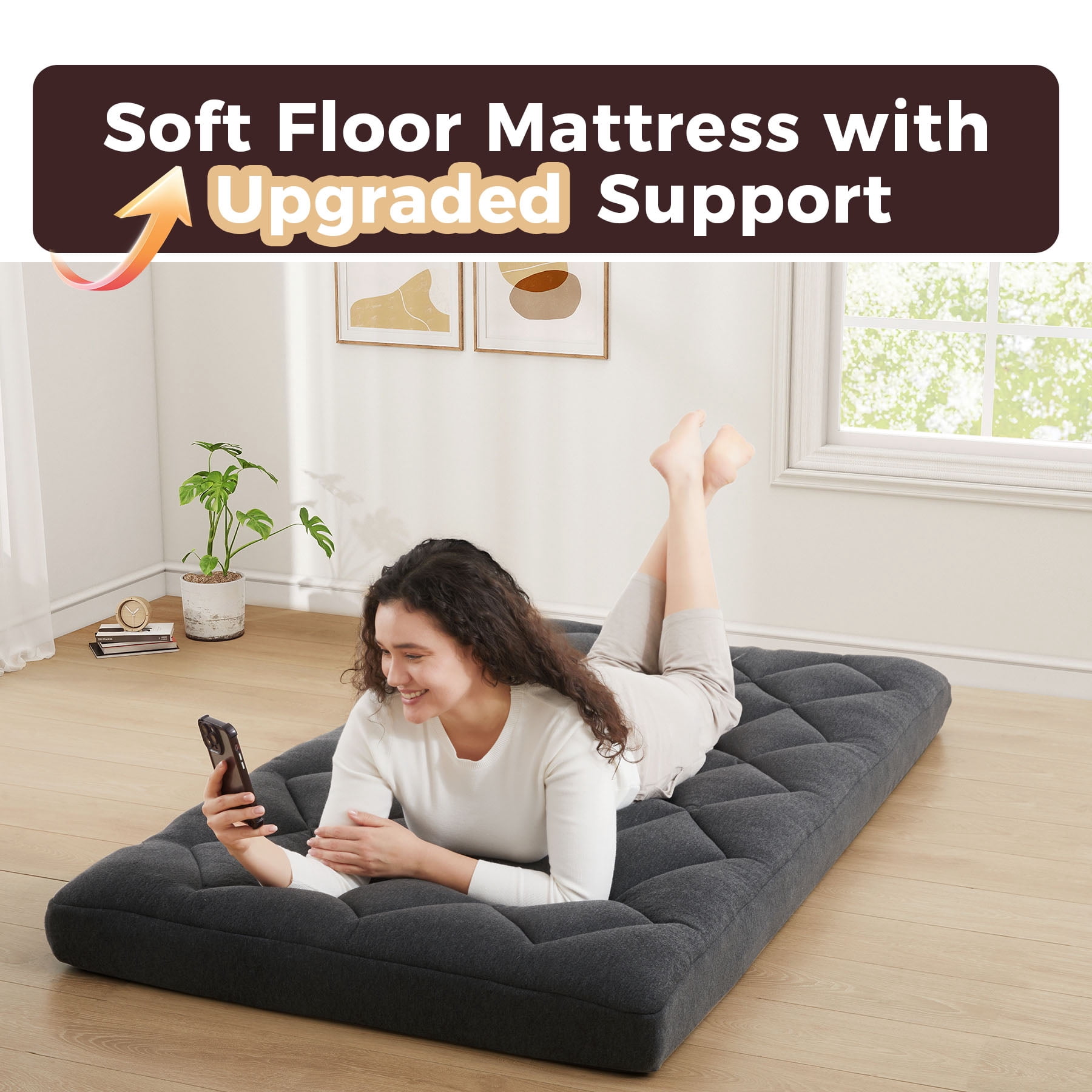 Jamdok 4" Twin Size Pillow Top Futon Mattress,Memory Foam, Roll Up Floor Mattress for Sleeping,Guest Bed with Removable Cover, 75×38×4 Inches