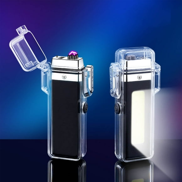 Ersvoioy Briquet Électrique, Briquet Rechargeable, Briquets Étanches avec Boîtier, Charge Rapide Type-C avec Bande Lumineuse Cob pour Camping, Survie, Randonnée, Offres Éclair de Bougies