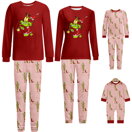 

Matching Family Christmas Pajamas Sleepwear Set The Grinch Red Stripe Print Sizes Baby-Kids-Adult-Pet 2 Pieces Top and Pants Bodysuits Xmas Pjs Set