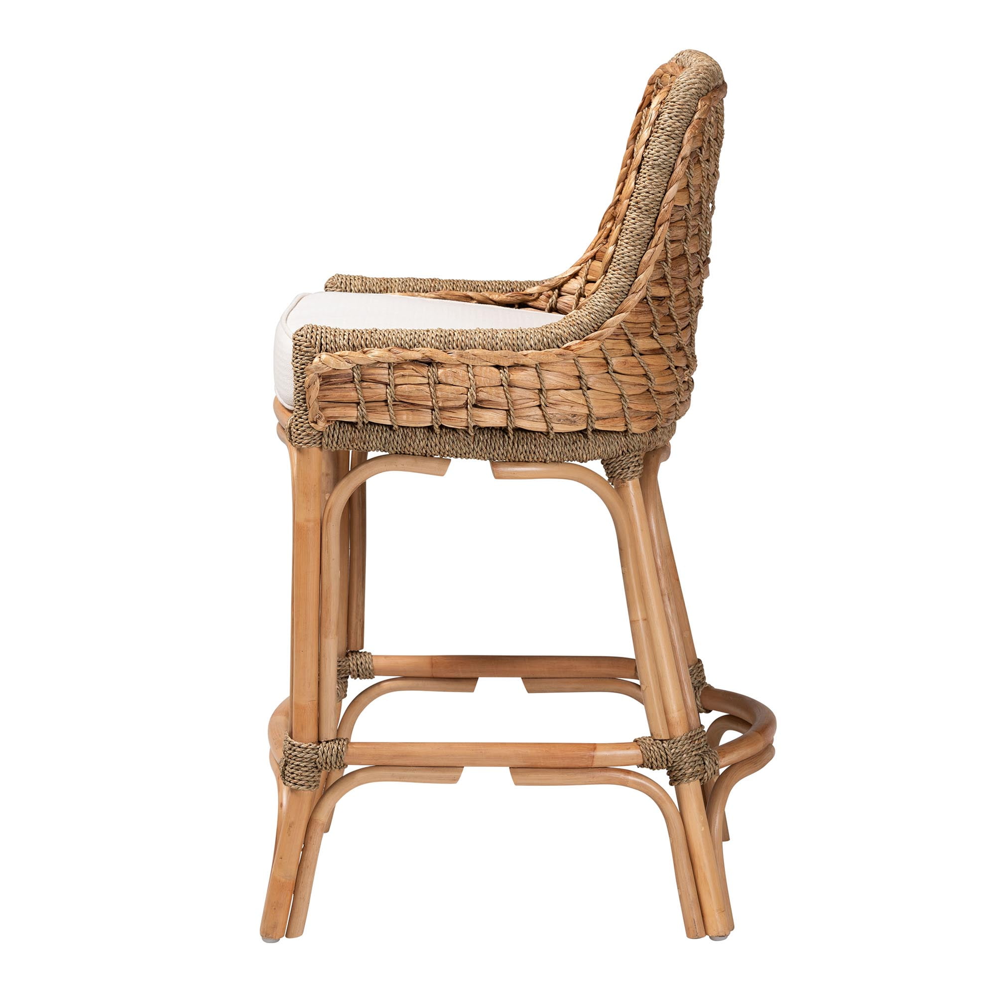 bali & pari Kyle Rattan, Mahogany wood and Seagrass BOHO Counter Stool, Natural Brown