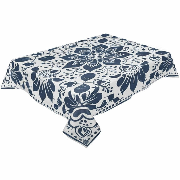 Blue Boho Mandala Floral Rectangle Tablecloths 52x70,Western Rustic Tribal Ethnic Flower Table Cloth Table Cover Indoor/Outdoor Tabletop Decor for Wedding Holiday Party Dinner Baby Shower