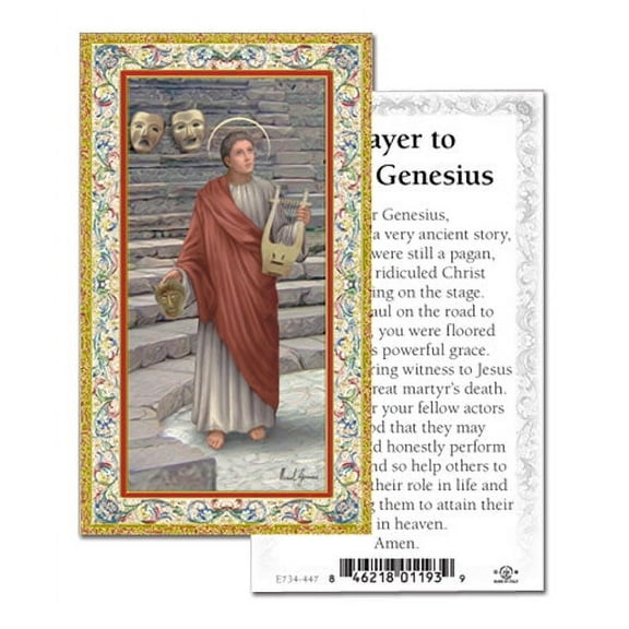Saint Genesius Gold-Stamped Catholic Prayer Holy Card with Prayer on Back, Pack of 100