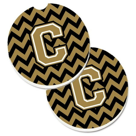 

Letter C Chevron Black & Gold Set of 2 Cup Holder Car Coaster