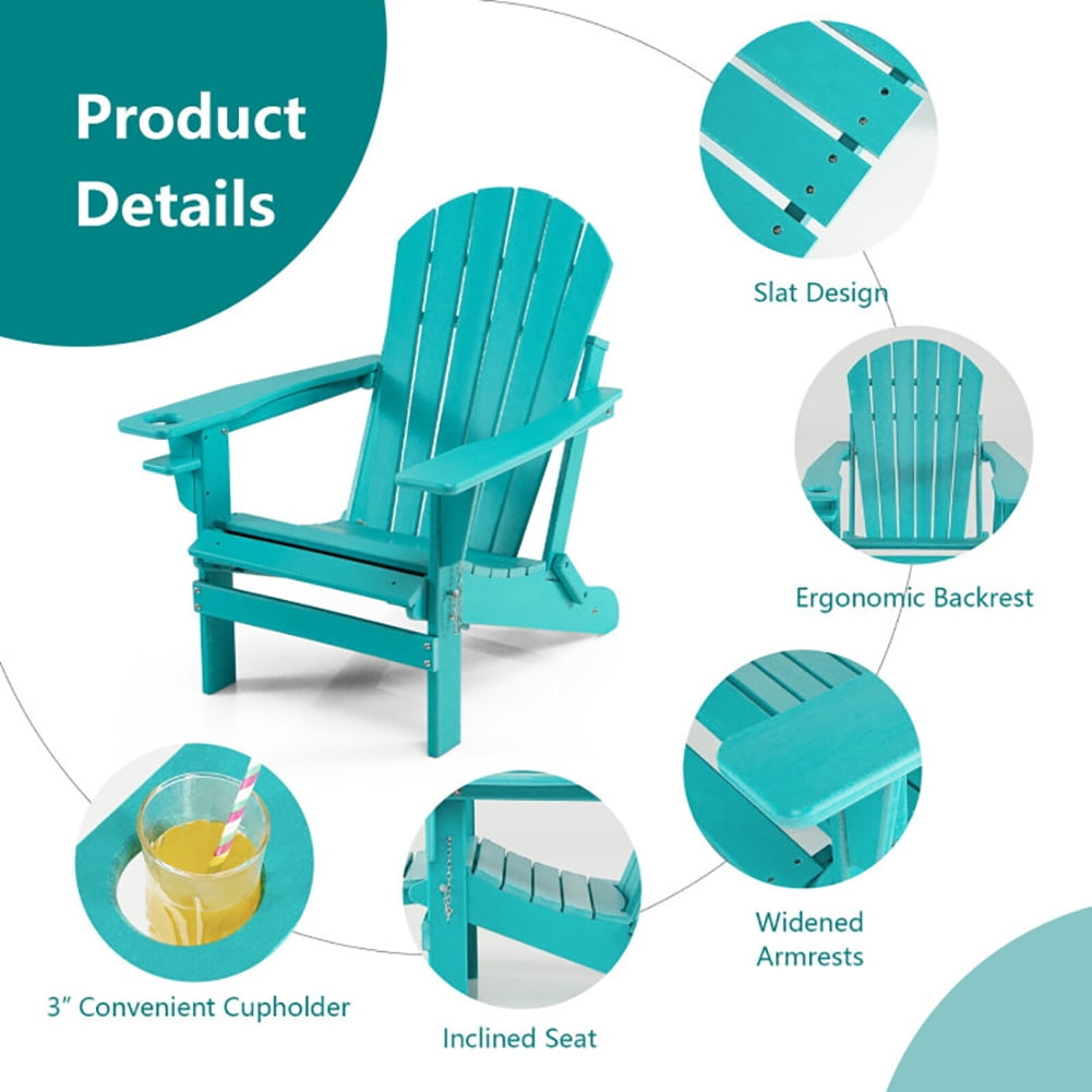 Aimee Lii Patio All-Weather Folding Chair with Pull-Out Ottoman, Outdoor Patio Furniture, Turquoise