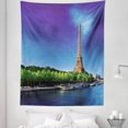 thumbnail image 1 of Eiffel Tower Tapestry, Seine Paris with French Sunrise Trees River Nature Panorama, Fabric Wall Hanging Decor for Bedroom Living Room Dorm, 5 Sizes, Navy Blue Green Cream, by Ambesonne, 1 of 1
