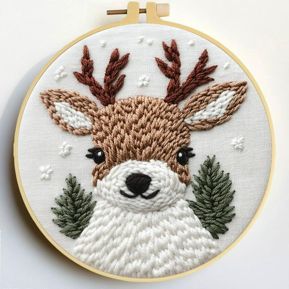 Punch Needle Kits Cute Reindeer Embroidery Starter Set with Hoop Easy for Beginners DIY Stress Relief Handmade Craft Hobby and Home Decor 20x20cm-1