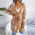 thumbnail image 1 of Pntutb Moda Mujer Otoño Invierno Color Sólido Enrejado Manga Larga Cardigan Suéter Chaqueta Tops Rollbacks Pntutb Pntutb-3748, 1 of 7
