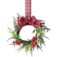 thumbnail image 2 of 8.66 Inch Mini Norfolk Pine Christmas Wreath, Artificial Green Wreath with Red Berries & Ribbon Bow, Farmhouse Hanging Ornament for Cabinet, Window, Front Door Indoor Holiday Decor, 2 of 6