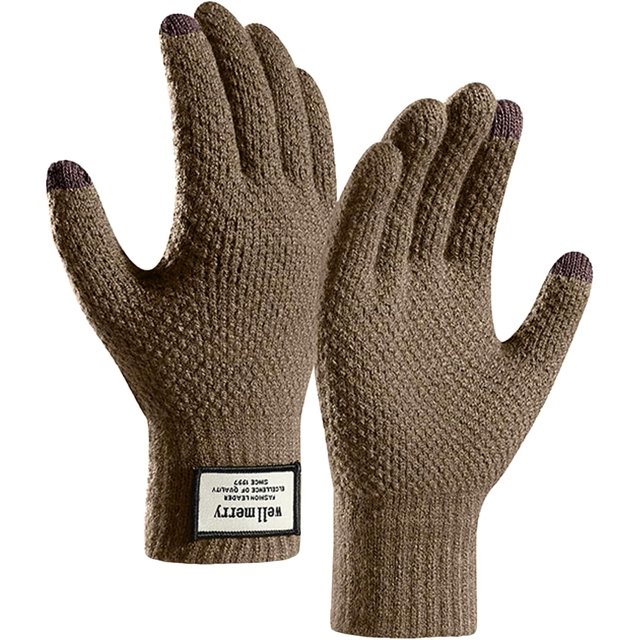 Guantes de invierno para hombres, guantes cálidos para mensajes de texto con pantalla táctil, guantes para clima frío con forro de punto suave y puño elástico