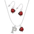 thumbnail image 1 of Delight Jewelry Silvertone Crystal Initial - P - Red Lucky Ladybug Necklace and Dangle Earrings Set, 1 of 6