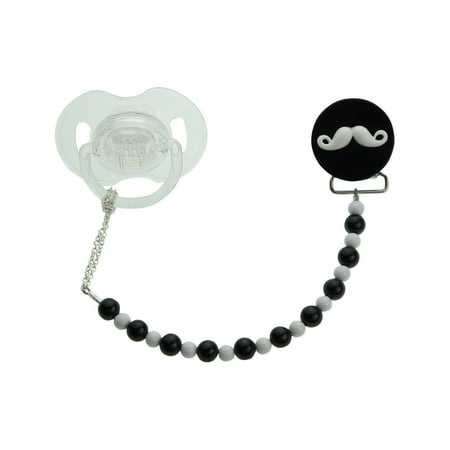 Mustache Beaded Pacifier Clip