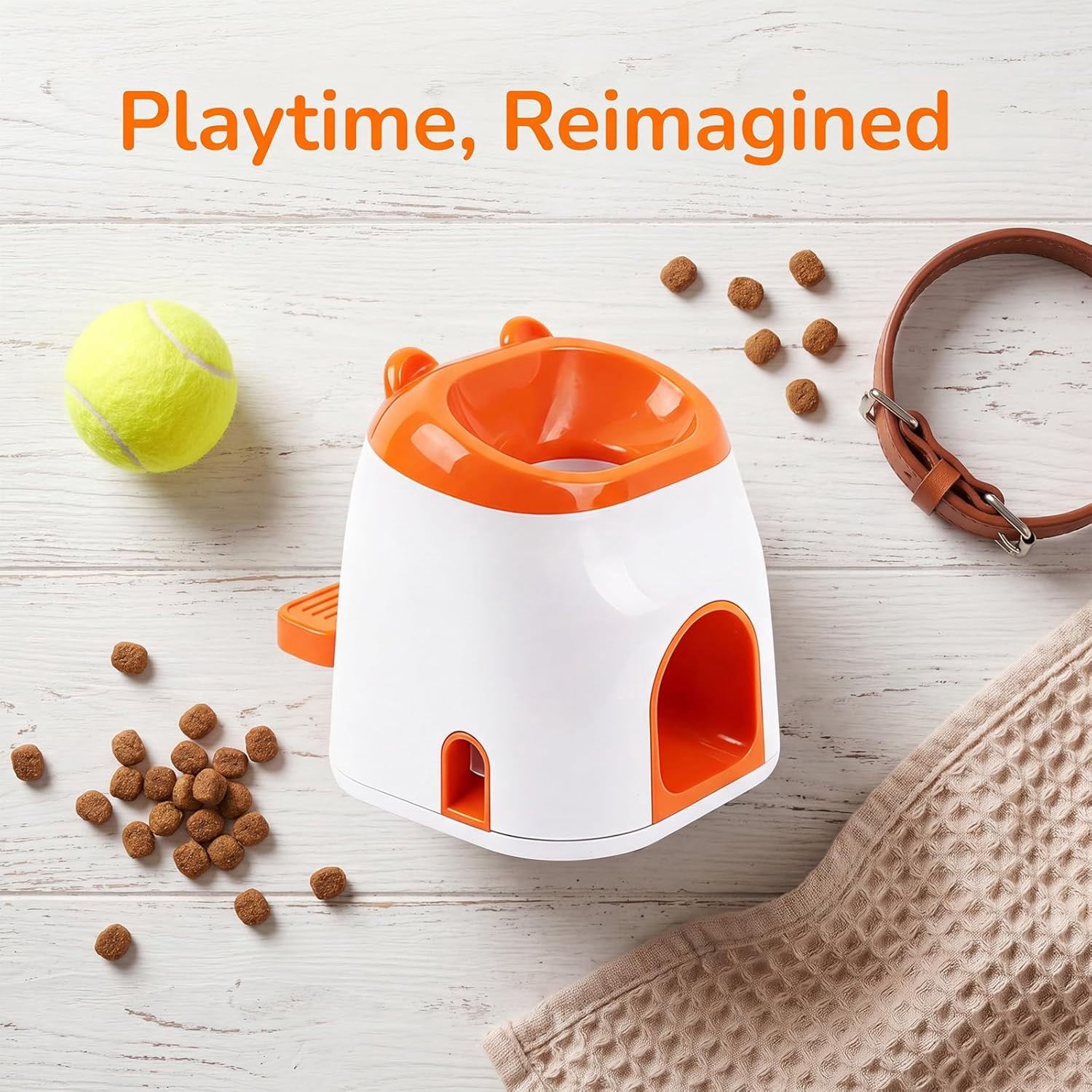 2-in-1 Dog Tennis Ball Launcher & Treat Dispenser, Automatic Ball Thrower for Small Medium Dogs, Interactive Pet Feeder Toy, No Batteries Needed