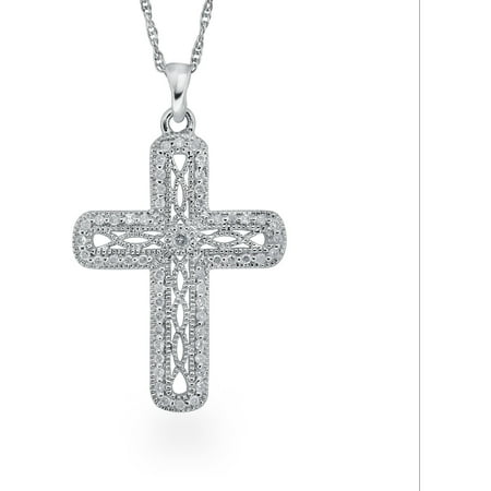 0.25 Carat T.W. Diamond Sterling Silver Antique Cross Pendant (H-I I3)