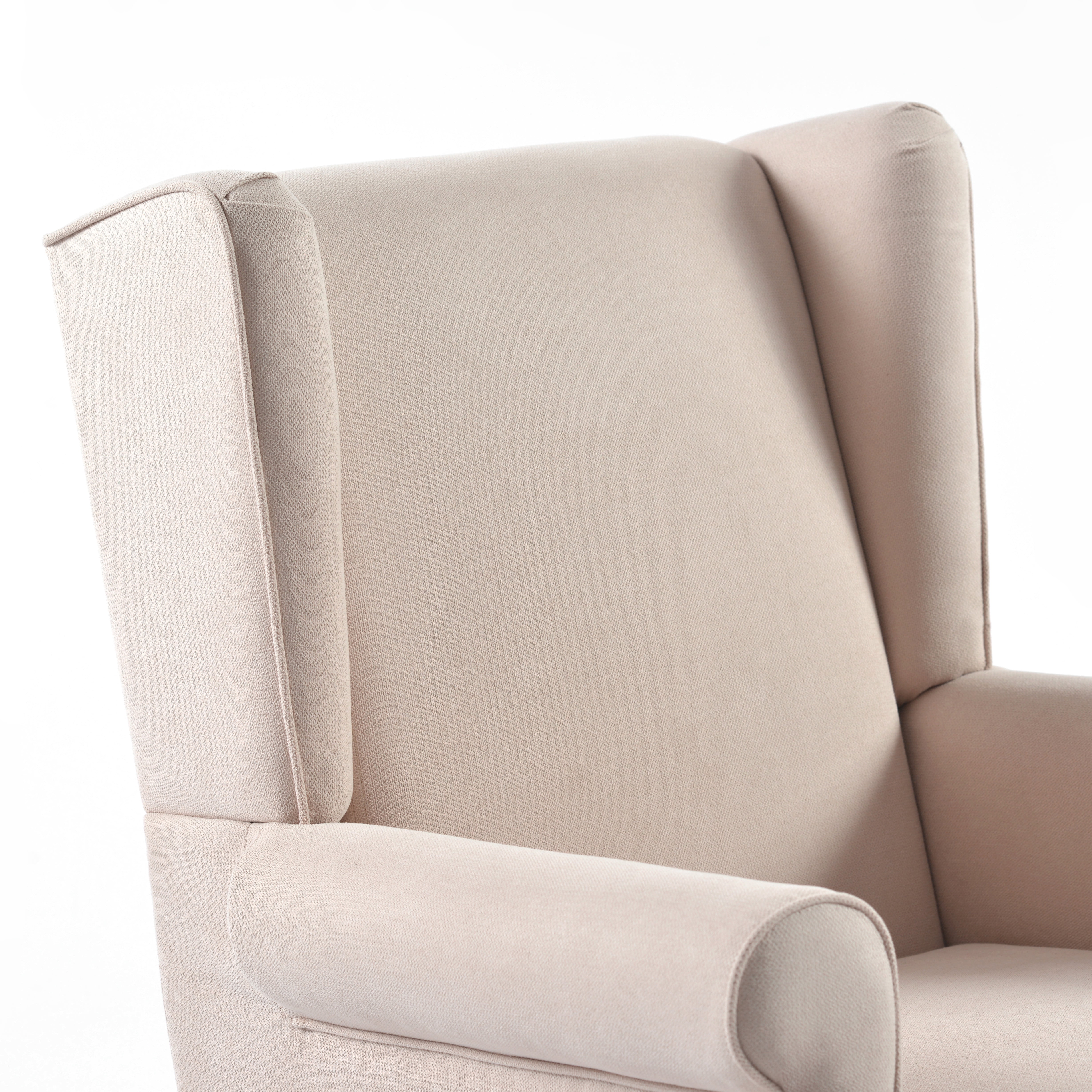 Haven Upholstered Premium Wingback Rocking Chair, High Back Accent Rocker for Nursery Living Room Bedroom, Solid Wood Curved Base (Linen))