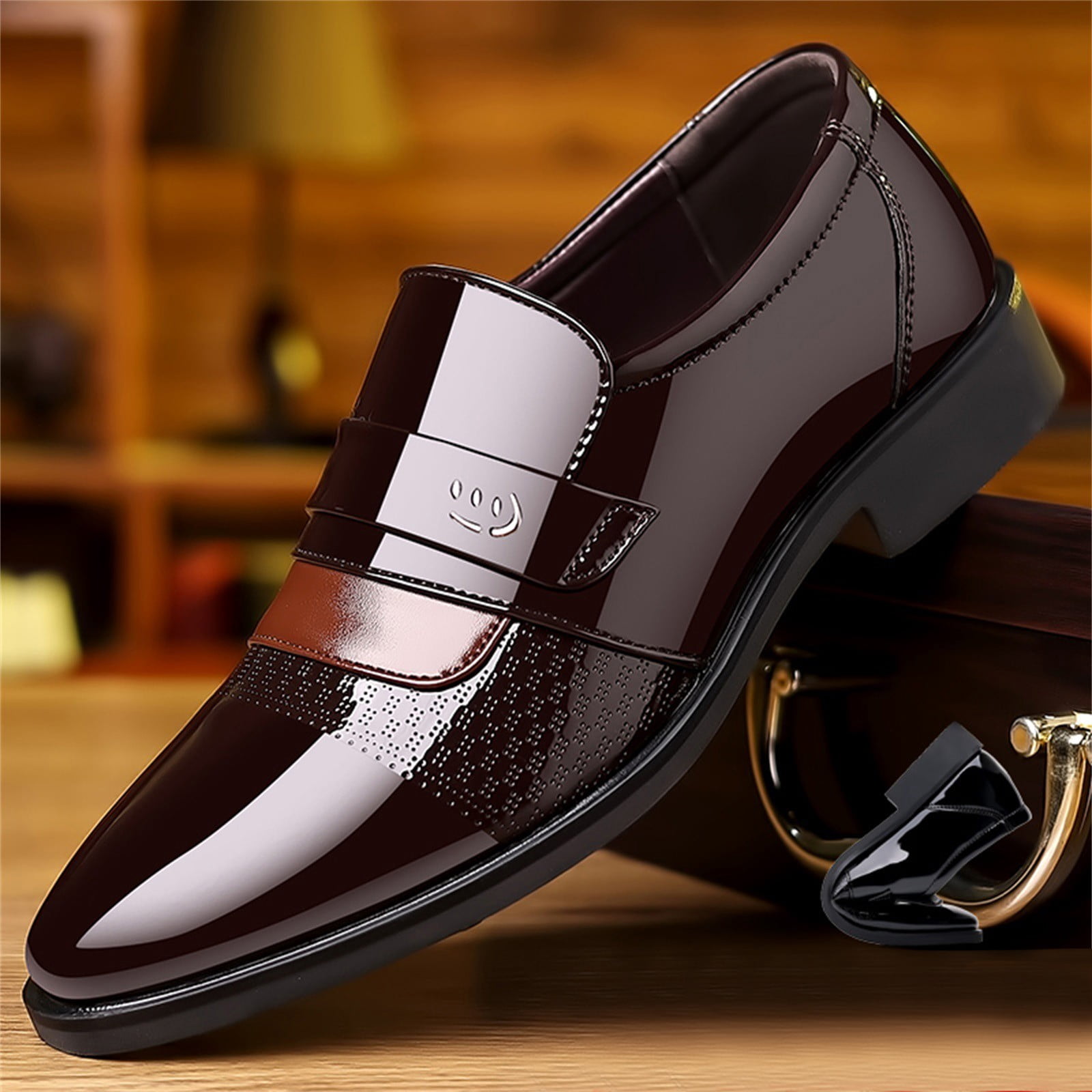 Dakaela Mens Dress Loafers Leather Business Slip on Oxford Shoes Classic Formal Wedding Sneakers Brown 8
