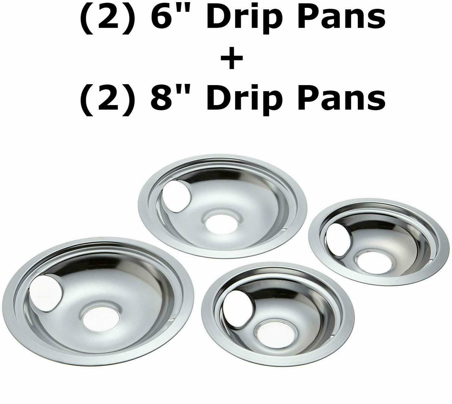 4 Pack Chrome Drip Pans Compatible with Whirpool Kenmore Frigirate Stove Top Drip Bowls Include 2 Pcs 6'' Range Replacement Drip Pans and 2 Pcs 8 '' Cooktop Drip Pans 