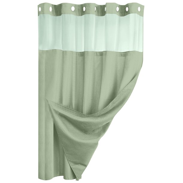 Cortina de ducha sin gancho con forro S Nap I N Fácil instalación Cortina de ducha de estilo hotel Wa Ffle para cuarto de baño con ver a través de la ventana superior a prueba de agua y lavable