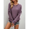 thumbnail image 2 of Jersey Top Poliéster Cuello Redondo Manga Lazo Un Solo Color Otoño Invierno Suéter De Punto Para Mujer Púrpura XL, 2 of 6