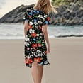 thumbnail image 4 of WTOBBY Women's Summer Casual Fashion Flower Print V-Neck Short Sleeve Short Skirt Dress for Daily Wear Outdoor Activities and Trendy Outfits with Pocket Design,Black L, 4 of 4