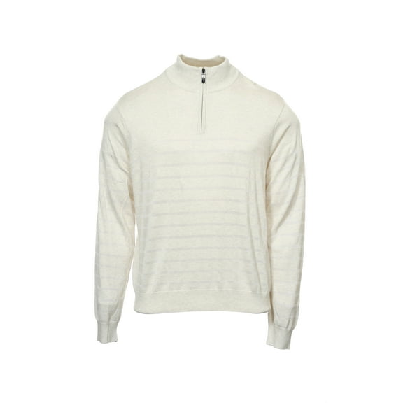 Perry Ellis Mens Striped 1/2 Half Zip Sweater (2XLarge, Oatmeal Heather)
