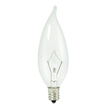 Krypton Flame Tip 60 Watt Dimmable Krypton Krystal Touch Flame Tip CA10 Chandelier Bulb Candelabra Base Clear, Case of 60 ()
