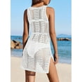 thumbnail image 5 of Women Beach Cover Up Solid Color Cutout Sleeveless Summer Swimsuit Coverup Drawstring Crochet Knit Bathing Suit Cover Ups Dress, 5 of 6