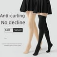 thumbnail image 2 of Calcetines largos antideslizantes por encima de la rodilla para mujer, medias blancas finas hasta la mitad de la pantorrilla, de seda negra y blanca, calcetines largos hasta el muslo para, 2 of 4