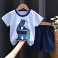 thumbnail image 2 of TOWED22 Toddler Baby Boy Summer Clothes Short Sleeve T-Shirt Tops Shorts Set 2Pcs Casual Outfit(Light Blue,18-24 M), 2 of 4