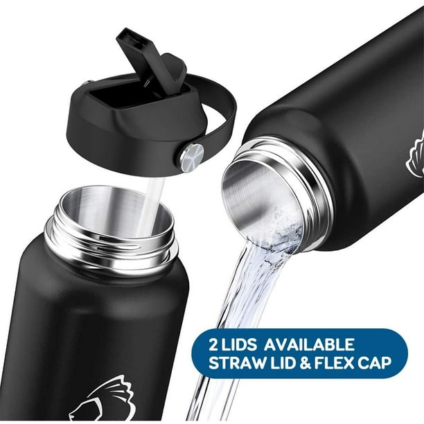 Stainless Steel Water Bottle (Cold for 48 Hrs, Hot for 24 Hrs), 40 oz  Vacuum Insulated Water Bottle with Straw Lid and Flex Cap (Double Wall, Wide  Mouth, BPA Free, Leak Proof)