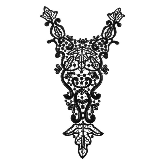 Uxcell Bodice Lace Applique, 23.6 x 13.8 Inch Embroidery Lace Applique Neckline Sew on Patches Edge for DIY Sewing Crafts Clothing Wedding Dress Decoration, Black